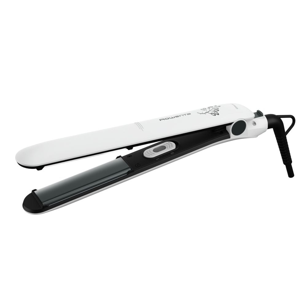 Placa de par Rowenta Easyliss Pure Collection SF1628F0, 200°C, invelis Ceramic Tourmaline, placi flotante, functie Straight & Curl, alb & gri