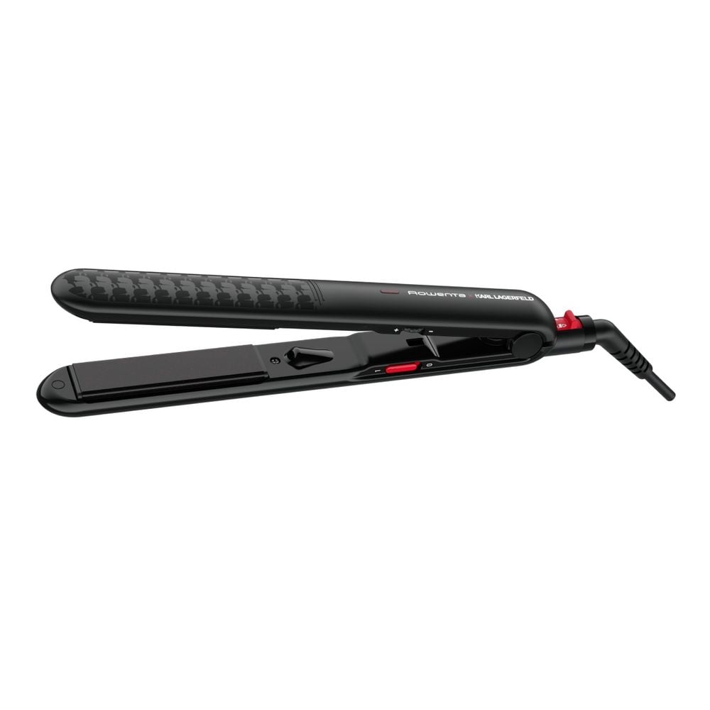 Placă de păr Rowenta Karl Lagerfeld Optiliss SF321LF0, Keratin & Glow, plăci flotante, încălzire rapidă, 230 grade, negru