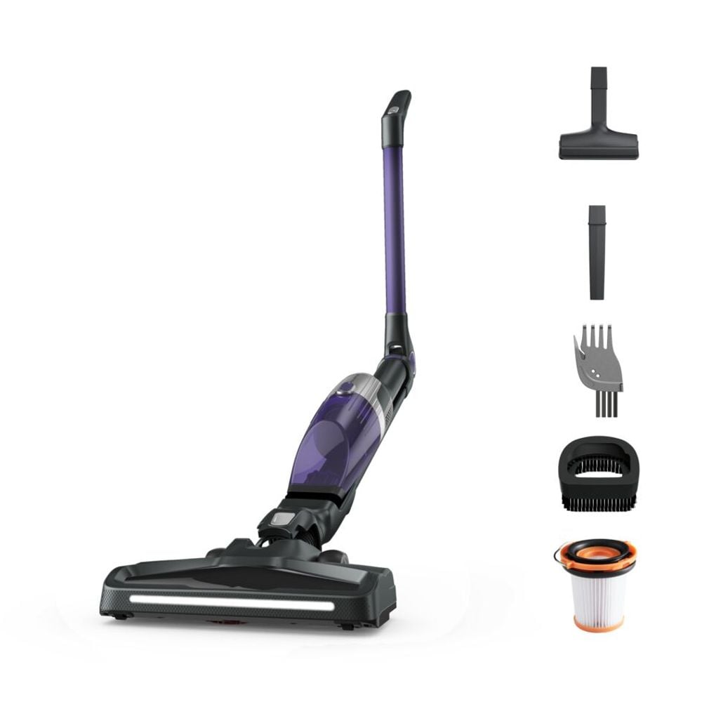 Aspirator vertical Rowenta X-TREM Compact 2 in 1 RH1238WO, 145W, tehnologie Flex, autonomie 40 minute, timp incarcare 4h, cap de aspirare, iluminare LED, recipient praf 0.4L, violet / negru