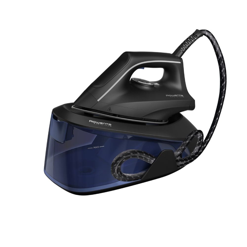 Statie de calcat Rowenta Easy Steam VR5121F0, 2400 W, 5.2 bari, jet de abur 230 g/min, abur variabil 0-110 g/min, rezervor apa 1.4 L, talpa AirGlide Inox, oprire automata, functie eco, abur vertical, albastru & negru