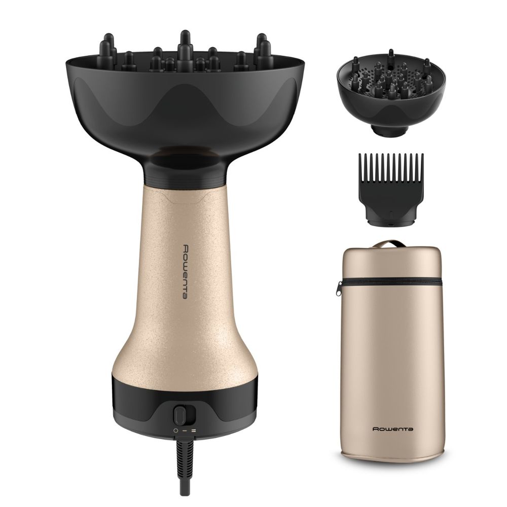 Uscator de par Rowenta Curl Harmony 3 in 1 CV7D30E0, 700 W, 2 trepte de viteza si temperatura, generator de ioni, grila detasabila, geanta de transport, crem & negru