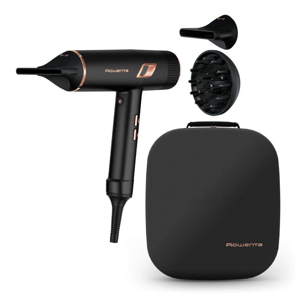 Uscator de par Rowenta Ultimate Experience Maestria CV9920F3, 2000 W, 3 trepte de viteza si temperatura, set complet de accesorii, jet de aer rece, negru & maro