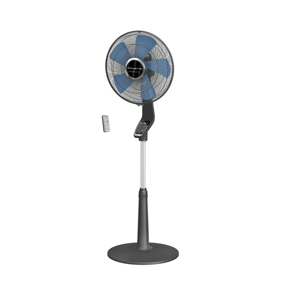 Ventilator cu picior Rowenta Turbo Silence Extreme VU5677F0, 34 W, 10 trepte de viteza, oscilatie multidirectionala automata, oprire automata, motor Effitech, telecomanda, timer, cronometru, inaltime ajustabila, gri & argintiu