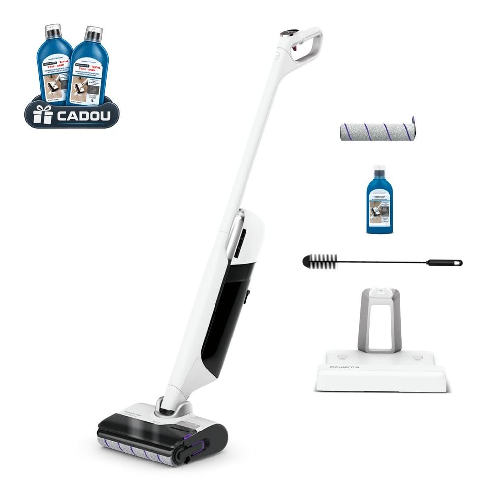 Aspirator cu spalare Rowenta X-Clean 12 GZ7267E0, 230 W, 550 RPM, 21.000 Pa, pana la 65 min autonomie, afisaj LED, aspirare umeda si uscata, functie autocuratare si autouscare, tehnologie anti-incalcire, rezervor pentru detergent, detergent inclus, alb