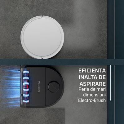 Aspirator robot Rowenta X-Plorer Serie 240 AI+ RR9695WH, aspirator si mop, autonomie 120 min, recipient praf 0.35L, statie de incarcare si golire praf, mop Smart Aqua Power, negru