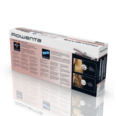 Placa de par Rowenta Premium Care Liss & Curl SF7660F0, reglare temperatura 130 - 200°C, LCD, invelis keratina, incalzire in 30s, alb & roz