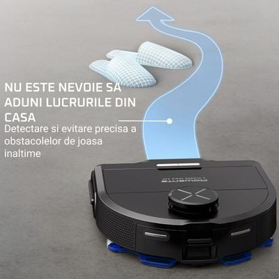 Aspirator robot Rowenta X-Plorer Serie 220 RR9465WH, aspirator si mop, autonomie 120 min, recipient praf 0.35L, nivel de zgomot 70 dB(A), sistem Smart Aqua Power, negru