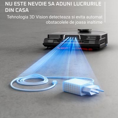 Aspirator robot Rowenta X-Plorer Serie 240 AI+ RR9695WH, aspirator si mop, autonomie 120 min, recipient praf 0.35L, statie de incarcare si golire praf, mop Smart Aqua Power, negru