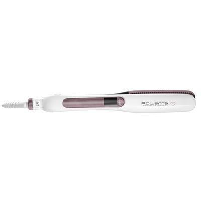 Placă de păr Rowenta Brush&Straight Premium Care SF7510F0, LCD, 130 - 200 &deg;C, perie integrată cu peri turali, plăci mobile, ionizare, Cashmere Keratin, alb&mov