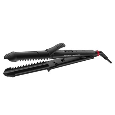 Aparat de coafat multifunctional 3 in 1 Rowenta x Karl Lagerfeld Fashion Stylist CF451LF0, 66 W, temperatura reglabila 170-200 &deg;C, varf rece, generator de ioni, negru & rosu