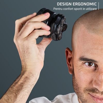 Aparat de ras pentru cap Rowenta Head Shaver TN3110E0, invelis din titan, pana la 80 min autonomie, precizie de 0.1 mm, 7300 rpm, tehnologie Wet & Dry, husa inclusa, negru & albastru