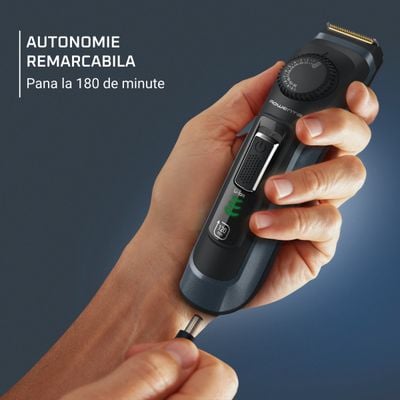 Aparat de tuns barba Rowenta Virtuo TN3804E0, autonomie 180 minute, lame cu invelis de titan, lame din inox, 6500 rpm, negru & albastru