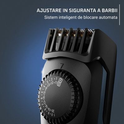 Aparat de tuns barba Rowenta Virtuo TN3804E0, autonomie 180 minute, lame cu invelis de titan, lame din inox, 6500 rpm, negru & albastru