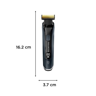 Aparat de tuns, conturat si barbierit Rowenta Forever Sharp Ultimate TN6204E0, lame din inox, invelis din titan, 8000 rpm, autonomie de pana la 120 minute, negru & albastru