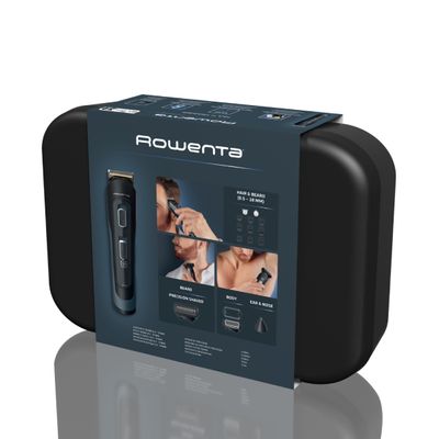 Aparat de tuns multifunctional Rowenta Selectium 17 in 1 TN9464E0, 2 trepte de viteza, tehnologie Wet & Dry, lame din inox, sistem de monitorizare a nivelului bateriei, negru & albastru