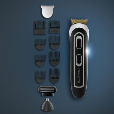 Aparat de tuns multifunctional Rowenta Selectium 13 in 1 TN9140F4, 6 piepteni ficsi, 2 piepteni ajustabili, trimmer nas & urechi, tehnologie Wet & Dry, lame din inox, autonomie 120 minute, indicator led baterie, negru/argintiu