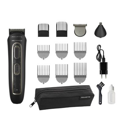 Aparat de tuns multifunctional Rowenta x Karl Lagerfeld Trim & Style 12 in 1 TN911LF0, Tehnologia Wet & Dry, autonomie pana la 120 minute 