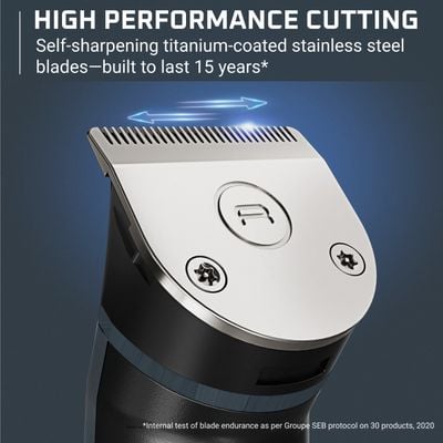 Aparat de tuns multifunctional Rowenta X Series 900 19 in 1 TN9730E0, autonomie 360 minute, 8000 RPM, 7 piepteni, tehnologie Wet & Dry, incarcare rapida, lame din inox, geanta pentru depozitare, negru & verde