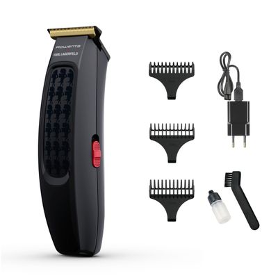 Aparat de tuns parul Rowenta x Karl Lagerfeld Perfect Line TN182LF0, lame inox, 6 piepteni, 5200 rpm, negru