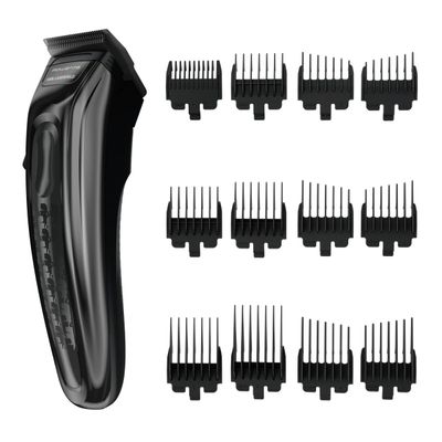 Aparat de tuns Rowenta x Karl Lagerfeld Barber Experience TN155LE0, 6500 rpm, autonomie 150 min, 6 piepteni ficsi, 6 piepteni fade, lame inox, indicator LED, baza de incarcare, negru & gri