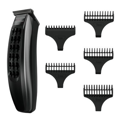 Aparat de tuns Rowenta x Karl Lagerfeld Barber Experience TN185LE0, 6500 rpm, autonomie 90 min, 5 piepteni ficsi, lame inox, baza de incarcare, indicator LED, negru & gri