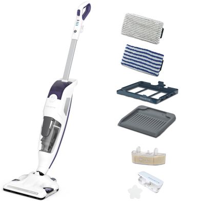 Aspirator cu abur Rowenta Clean & Steam Revolution RY7731WH, 1500W, cablu 7.5m, accesoriu covoare, filtru anticalcar, alb/mov