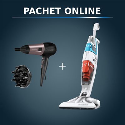 Pachet PROMO Aspirator cu abur Rowenta Clean & Steam Multi RY8544WH si Uscator de par Rowenta PowerLine CV5940F0