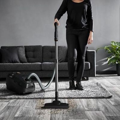 Aspirator cu sac Rowenta Green Force Effitech Total Clean RO6189EA, 400W, 3 niveluri de filtrare, lungime cablu 8.4m, recipient praf 4.5L, perie EasyBrush, indicator umplere sac, Negru