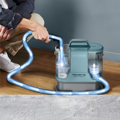 Aspirator cu spalare Rowenta Clean IT Compact IN3021F0, 400W, rezervor apa & detergent 1.4L, rezervor apa murdara 0.85L, functie autocuratare, accesoriu spatii inguste, detergent inclus, verde