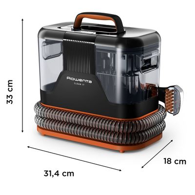 Aspirator cu spalare Rowenta Clean IT IN5011F0, 400W, rezervor apa & detergent 1.8L, rezervor apa murdara 1.5L, functie autocuratare, accesoriu spatii inguste, detergent inclus, portocaliu & negru