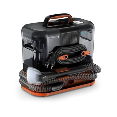 Aspirator cu spalare Rowenta Clean IT IN5011F0, 400W, rezervor apa & detergent 1.8L, rezervor apa murdara 1.5L, functie autocuratare, accesoriu spatii inguste, detergent inclus, portocaliu & negru