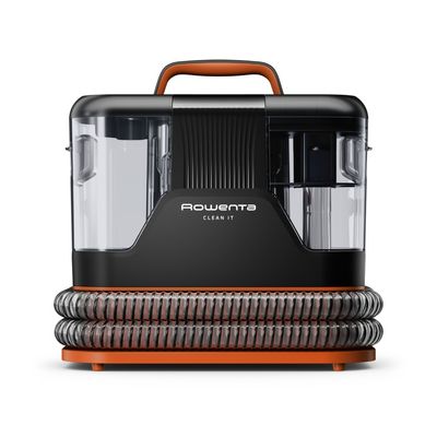 Aspirator cu spalare Rowenta Clean IT IN5011F0, 400W, rezervor apa & detergent 1.8L, rezervor apa murdara 1.5L, functie autocuratare, accesoriu spatii inguste, detergent inclus, portocaliu & negru