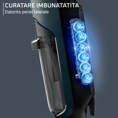 Aspirator cu spalare Rowenta X-Clean 2 GZ2251E0, 120W, 440 RPM, pana la 35 min autonomie, ecran LED, panou de control, verde & negru