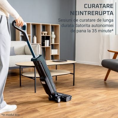 Aspirator cu spalare Rowenta X-Clean 2 GZ2251E0, 120W, 440 RPM, pana la 35 min autonomie, ecran LED, panou de control, verde & negru