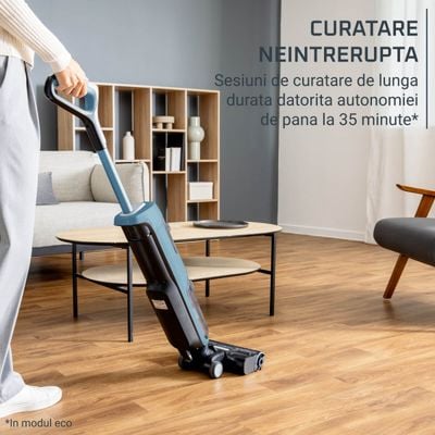 Aspirator cu spalare Rowenta X-Clean 2 GZ2271E0, 120W, 440 RPM, pana la 35 min autonomie, ecran LED, 2 role, panou de control, albastru & negru