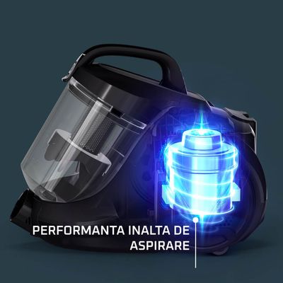 Aspirator fara sac Rowenta Compact Power Cyclonic RO3725EA, 750W, recipient praf 1.5L, 3 niveluri de filtrare, tub metalic telescopic, duza spatii inguste, duza tapiterie, negru