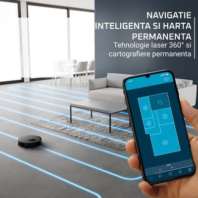 Aspirator robot Rowenta X-Plorer Serie 135 RR91C5WH, 5000 Pa, recipient de praf 0.35L, 4 programe de curatare, 4 trepte de putere, autonomie 120 min, negru