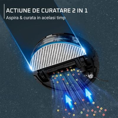 Aspirator robot Rowenta X-Plorer Serie 85 RR87C5WH, aspira si spala, putere de aspirare 6000 Pa, autonomie 270 minute, 4 trepte de putere, statie de incarcare, sistem Smart Aqua Power, negru