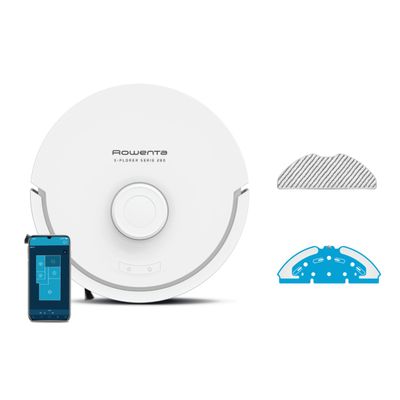 Aspirator robot Rowenta X-Plorer Serie 280 RR88H7E0, putere 8.000 Pa, 120 minute, management harti, statie de incarcare, recipient praf 0.3 L, laser LiDAR 360°, perie anti-incalcire, Wi-Fi, alb