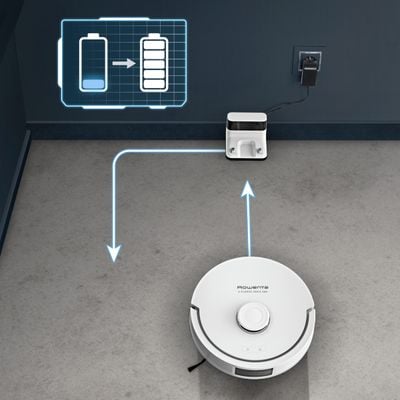 Aspirator robot Rowenta X-Plorer Serie 280 RR88H7E0, putere 8.000 Pa, 120 minute, management harti, statie de incarcare, recipient praf 0.3 L, laser LiDAR 360&deg;, perie anti-incalcire, Wi-Fi, alb