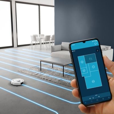 Aspirator robot Rowenta X-Plorer Serie 380+ RR89U7E0, putere 8.000 Pa, 120 minute, 4 trepte putere, management harti, statie de incarcare cu golire automata, recipient praf 0.22 L, laser LiDAR 360&deg;, perie anti-incalcire, Wi-Fi, alb