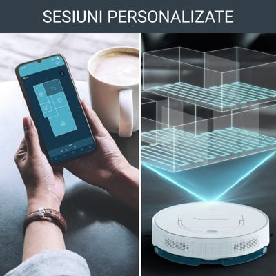 Aspirator robot Rowenta X-Plorer S130 AI RR9067WH,  8 cm grosime, cartografiere permanenta, Tehnologia Smart Exploration, autonomie 120 min, Alb