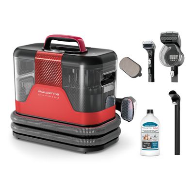 Aspirator tapiterie Rowenta Clean IT Hot & Cold IN7020F0, 1150 W, putere aspirare 13 kpa, rezervor apa & detergent 2.3 L, rezervor apa murdara 1.5 L, tehnologie PowerHeat, functie autocuratare, perie 8 cm, detergent inclus, rosu & gri