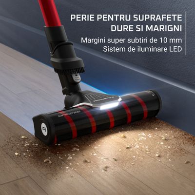Aspirator vertical Rowenta X-Force Flex 9.60 Complete RH2099WO, 250W, 45 minute autonomie, 3 trepte de putere, perie covoare si podele dure cu LED, perie Animal Turbo, statie de incarcare, negru & rosu