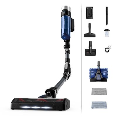 Aspirator vertical Rowenta X-Force Flex 9.60 Aqua RH20C7WO, putere de aspirare 100 Air Watts, Functie Boost, putere 250 W, gri & albastru