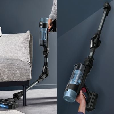 Aspirator vertical fara fir Rowenta X-Force Flex 10.80 Aqua RH7AD5E0, 300 W, 120 air watts, autonomie 60 minute, recipient praf 0.44L, functie boost, iluminare LED, sistem Smart Control, greutate redusa, filtrare pana la 99.9%, albastru & negru