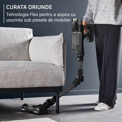 Aspirator vertical fără fir Rowenta X-Force Flex 12.60 Neo Complete RH9L55E0, 150 air watts, autonomie de până la 60 min, recipient praf 0.65L, iluminare LED, tub Flex, funcție Boost, negru & gri