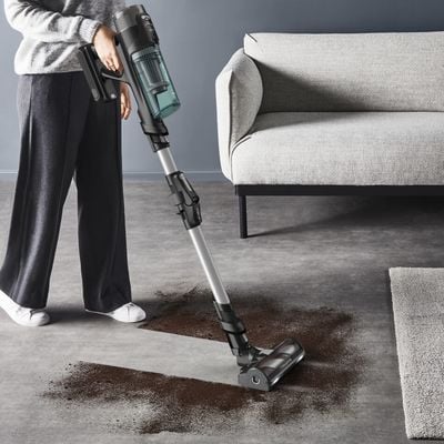 Aspirator vertical Rowenta X-Force Flex 13.60 RH9A32WO, 380W, autonomie 60 min, perie cu LED, panou Smart Control Display, filtrare 99,9%, recipient praf 0.65L, argintiu & verde