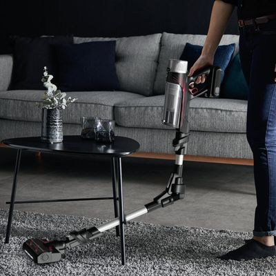 Aspirator vertical fara fir Rowenta X-Force Flex 9.60 Allergy RH2036WO, 250W, 100 air watts, 3 trepte de putere, functie boost, perie cu iluminare LED, autonomie pana la 45 minute, Negru & Gri