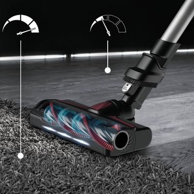 Aspirator vertical fara fir Rowenta X-Force Flex 9.60 Allergy RH2036WO, 250W, 100 air watts, 3 trepte de putere, functie boost, perie cu iluminare LED, autonomie pana la 45 minute, Negru & Gri